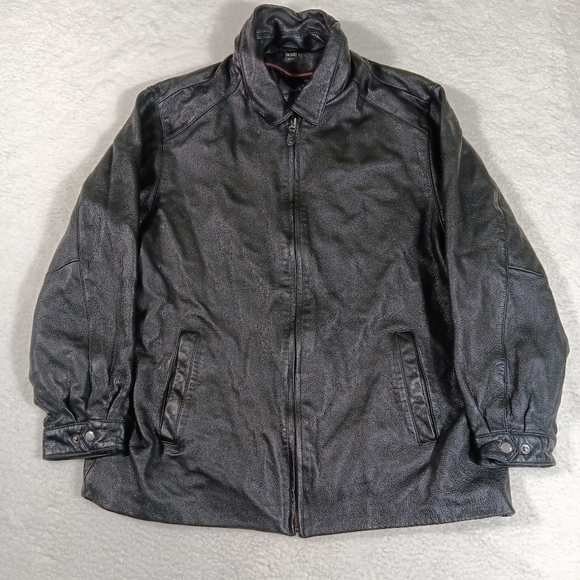 St. John's Bay Other - Vintage St Johns Bay Leather Coat Mens XXL Black Motorcycle Jacket Lined
